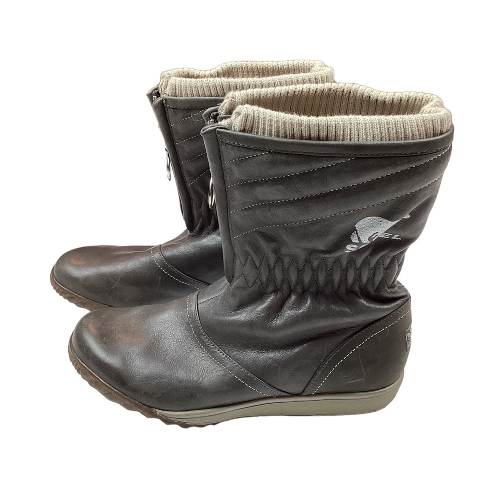 SOREL Firenzy Breve Leather Zip Up Winter Boot Gray